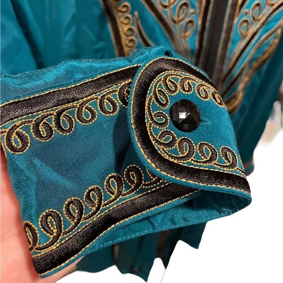Bob Mackie NWT Vintage Teal Silk Embroidered coat front zip & drawstring size L - Picture 5 of 10